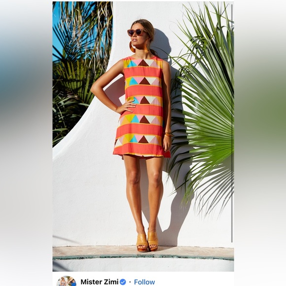 MISTER ZIMI Juanita Sleeveless Tina Geometric Triangle Print Shift Dress - Picture 3 of 16